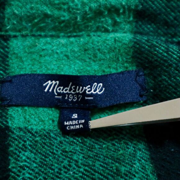 Madewell Size S Buffalo Check Flannel Shirt Plaid Green Black - Picture 9 of 10